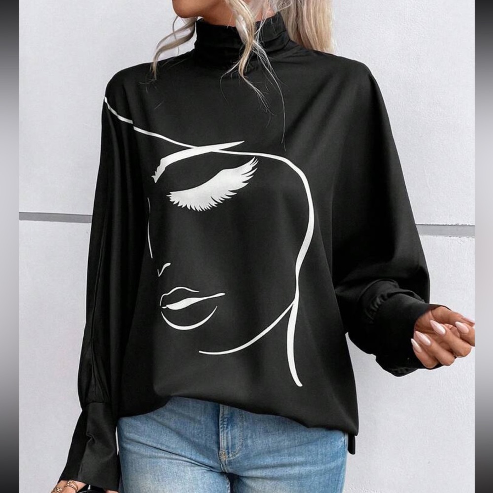 Oversized Abstract Print Pop Art Batwing Sleeve Top Blouse Shirt - Picture 3 of 6